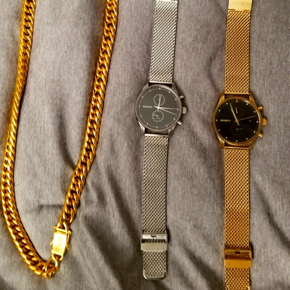 18K Gold Plated Chain, Watch and Bracelet. New. Used once for a video shoot.